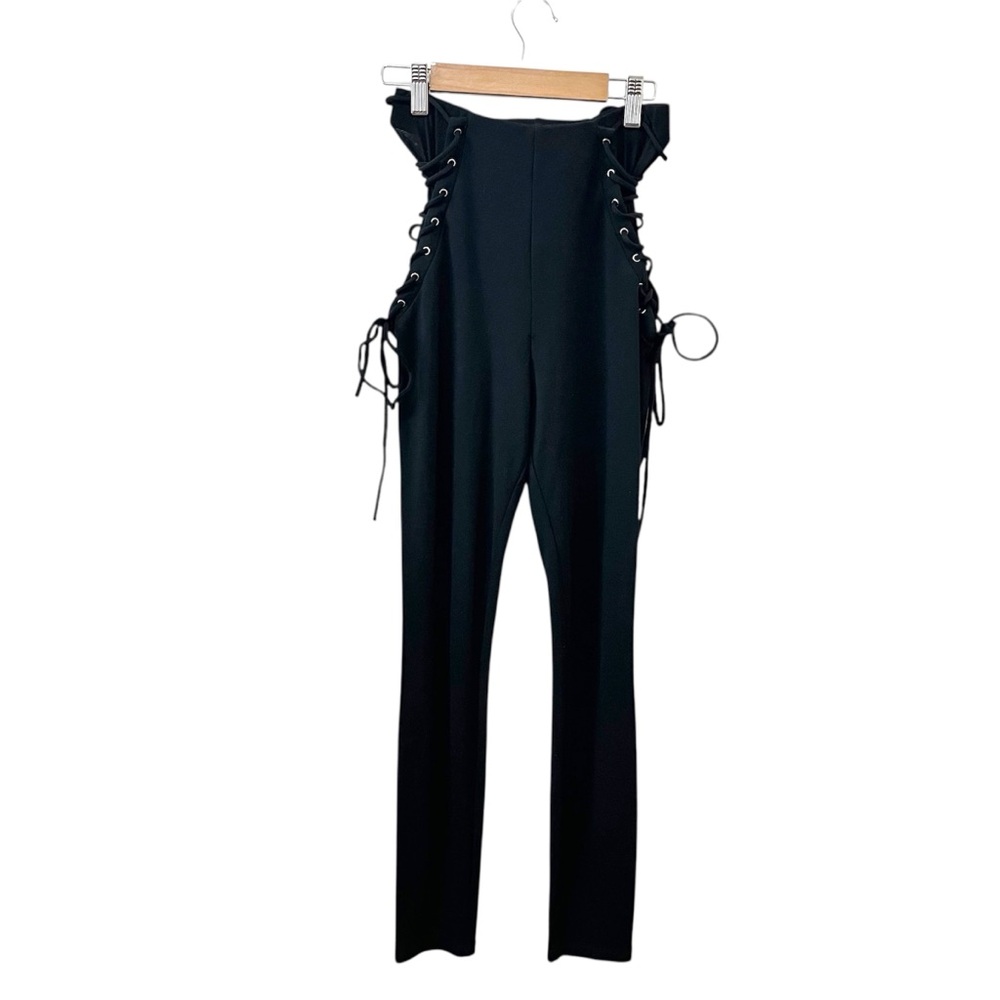 H.ours Revolve High and Wide Lace Up Leggings Sexy Festival Concert Black Small - Picture 5 of 12